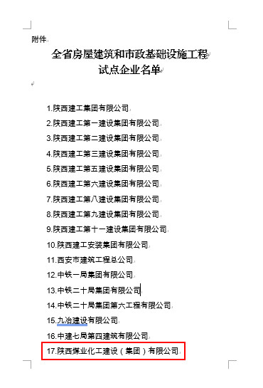 陜煤建設(shè)集團入選全省房屋建筑和市政基礎(chǔ)設(shè)施工程總承包試點企業(yè)