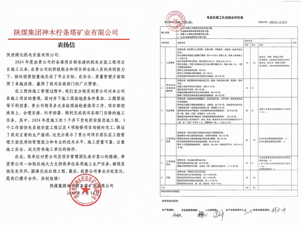 陜煤建設(shè)機(jī)電安裝公司檸條塔項(xiàng)目部：榮譽(yù)加身啟新程，砥礪前行譜華章